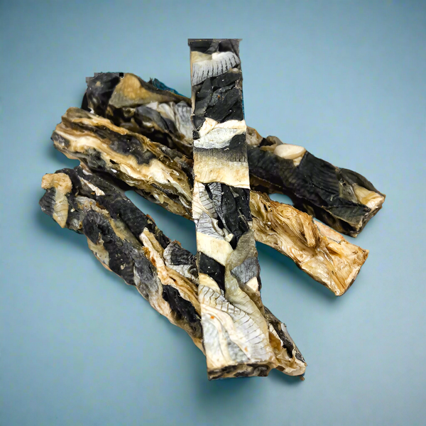 Dried strips of fish skin, laid flat