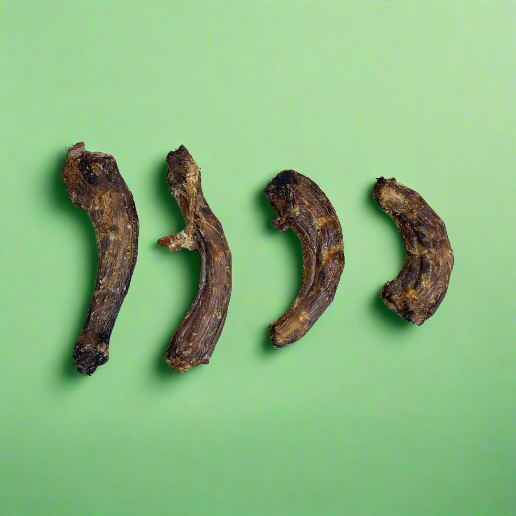 Dried chicken necks, laid flat