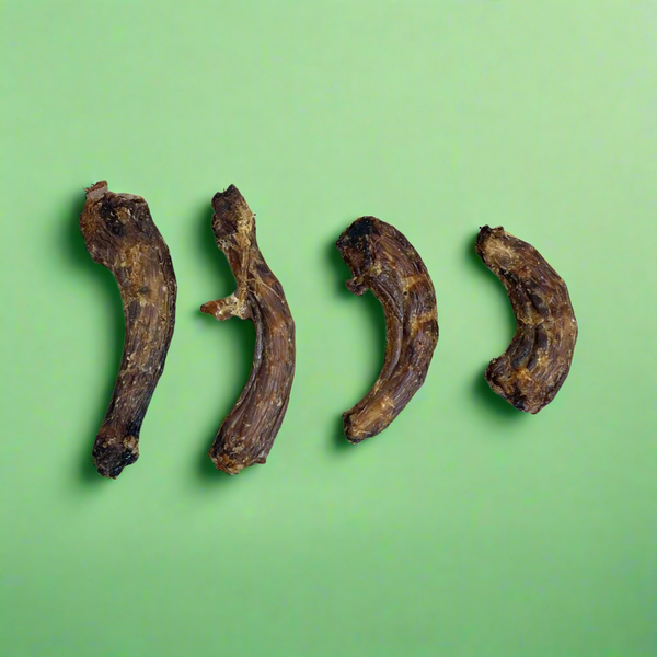 Dried chicken necks, laid flat