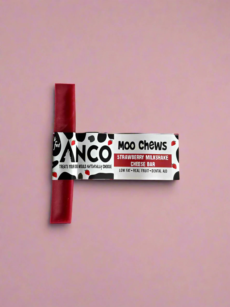 A small pink strawberry flavoured yak milk cheese bar, laid flat
