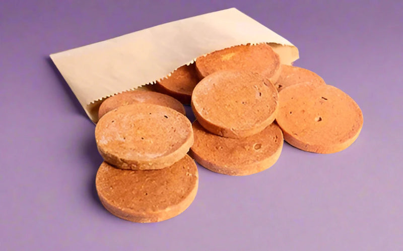 Pressed chicken coins for dogs, laid flat