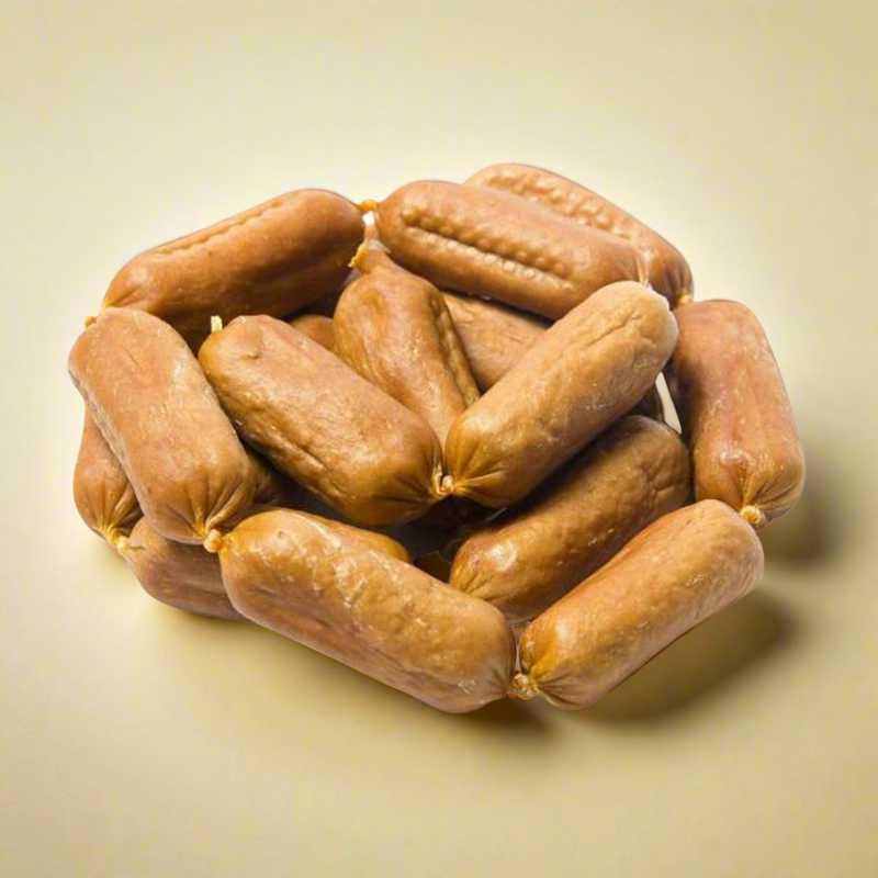 Small chicken sausages for dogs, laid flat