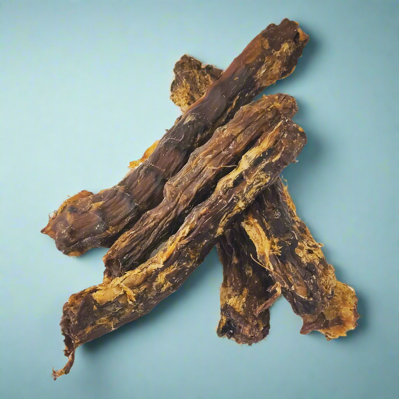Dried duck necks, laid flat