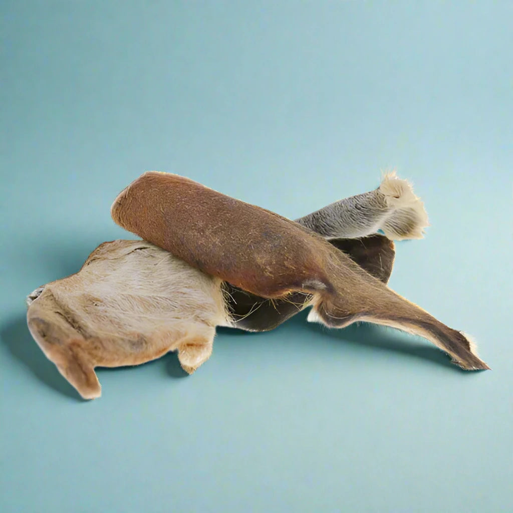 Dried goat ears with the hair still on, laid flat