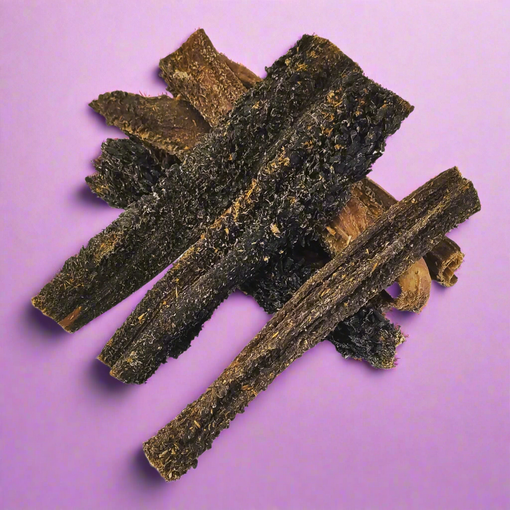 Dried pieces of green tripe, laid flat