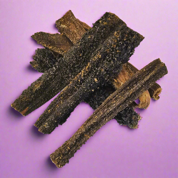 Dried pieces of green tripe, laid flat
