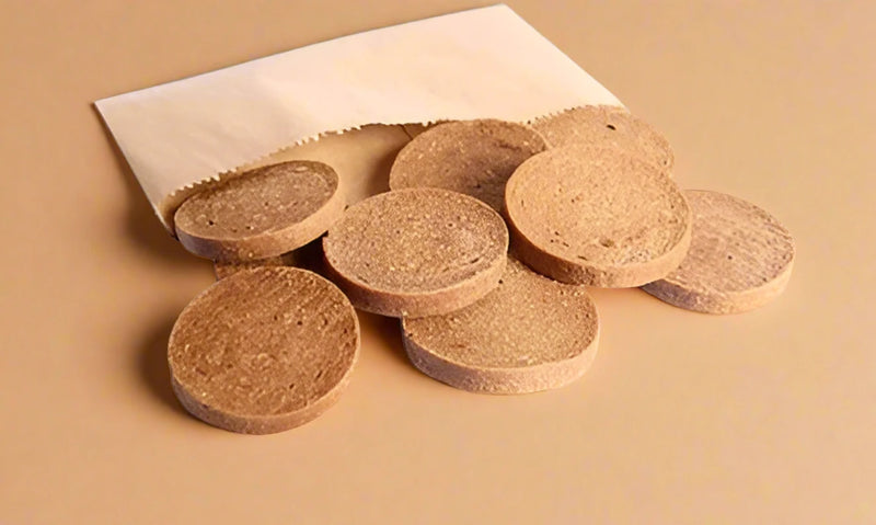 Pressed turkey coins for dogs, laid flat